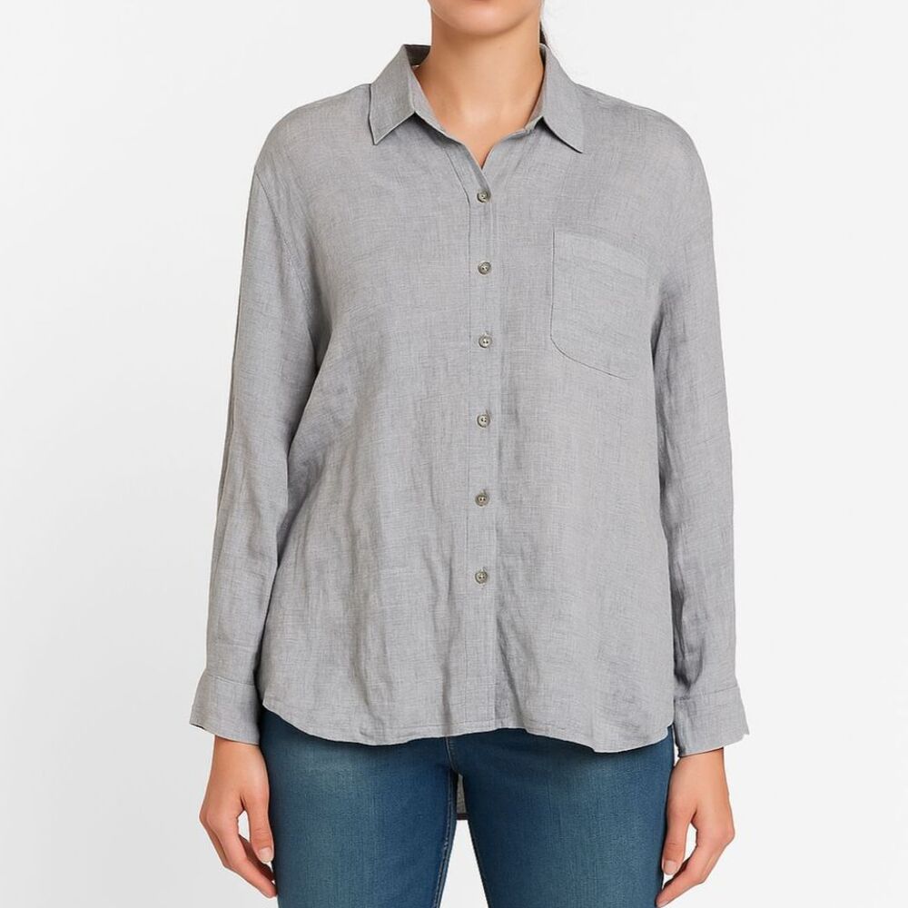 J. Jill Shirt Women S Gray Long Sleeve Blouse Relaxed Fit Casual Corporate Chic